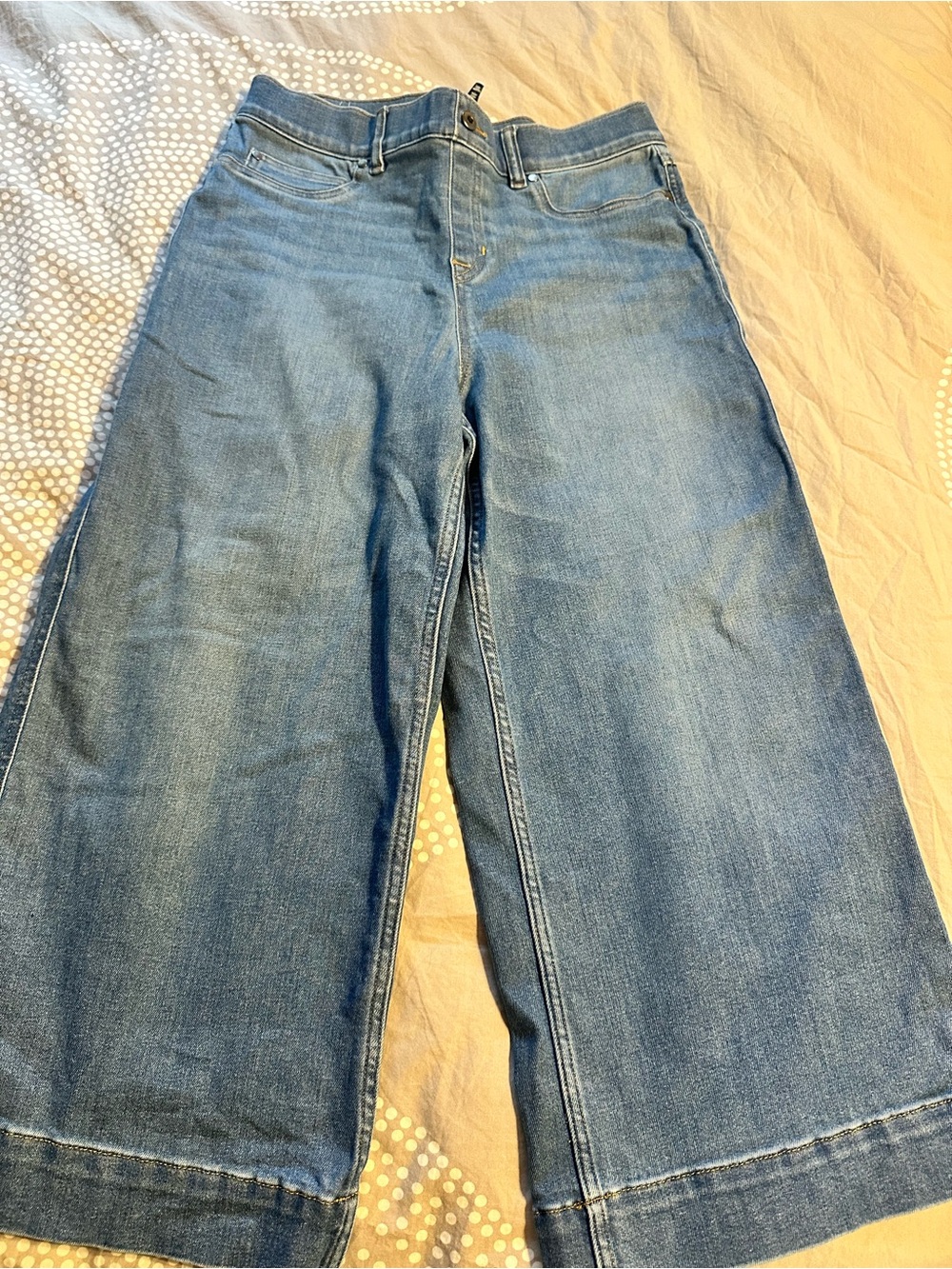 SPANX Medium Blue Cropped Wide-Leg Denim Jeans, XL petite